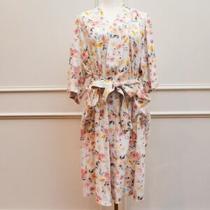 Vermont Country Store Robe Womens M Floral 100% Cotton Wrap Tie 3/4 Sleeve Comfy